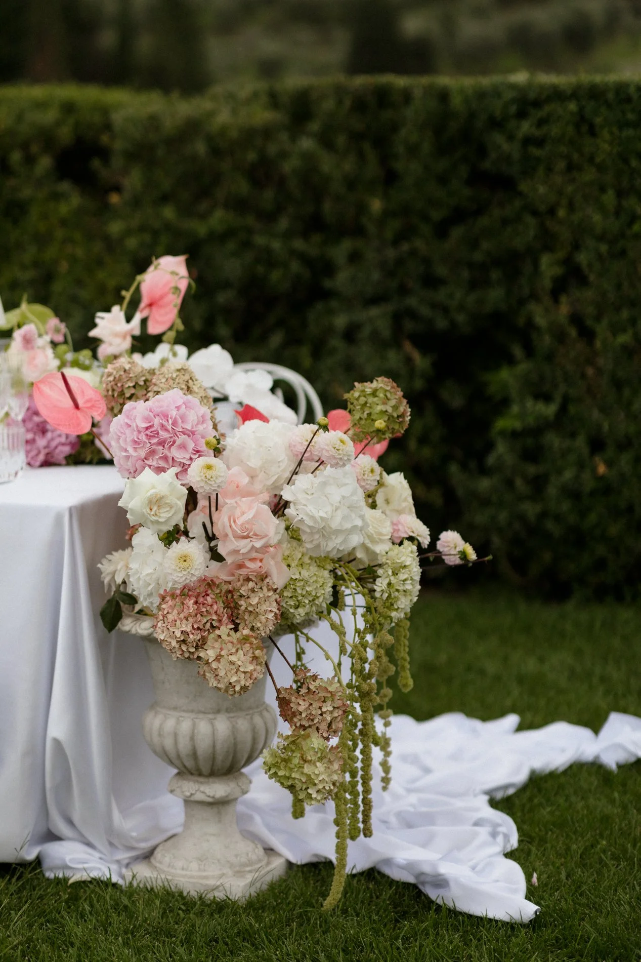 Flowersliving green and pink sculptural floral arrangement for Italian wedding