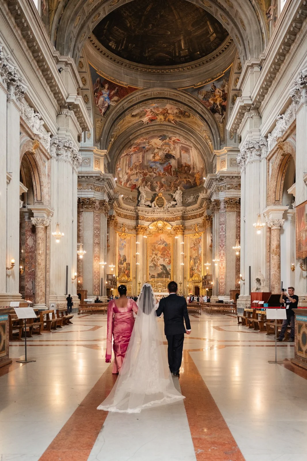 South Indian Catholic wedding ceremony at a historic church in Rome, Italy.