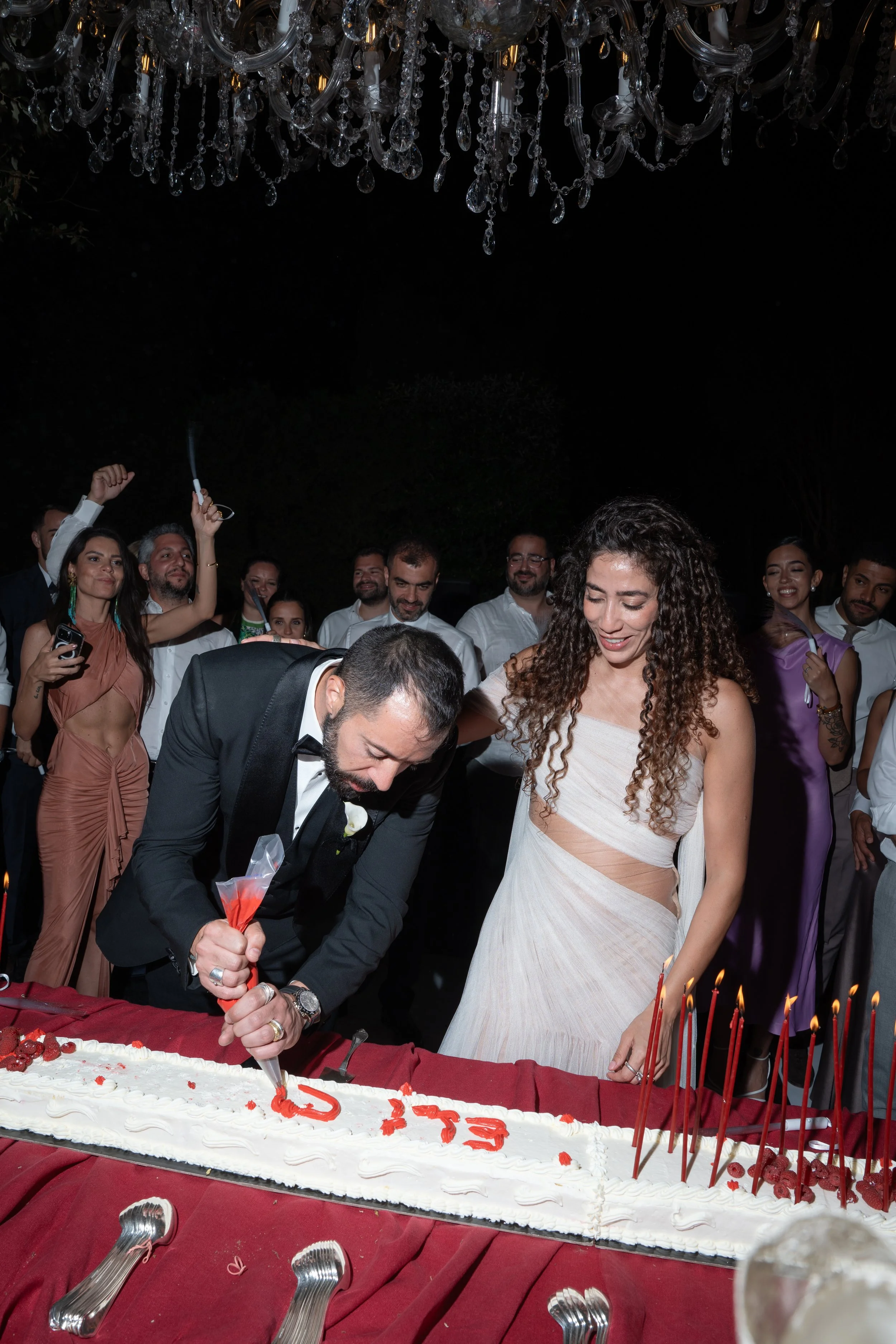 Long, alternative wedding cake at Italian wedding at La Foce