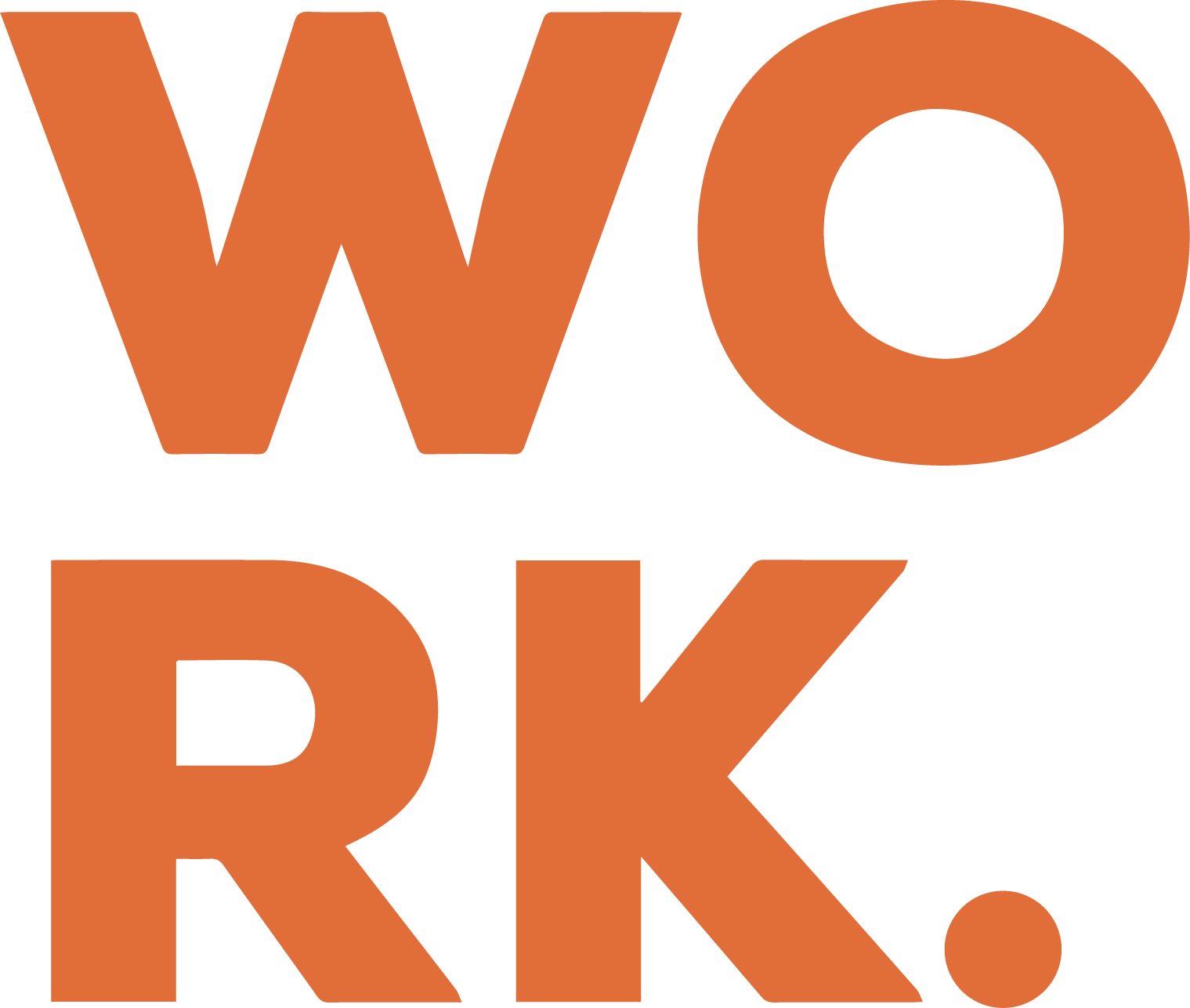 Logotipo com as palavras 'WÓ RK.' em letras grandes e marrons.