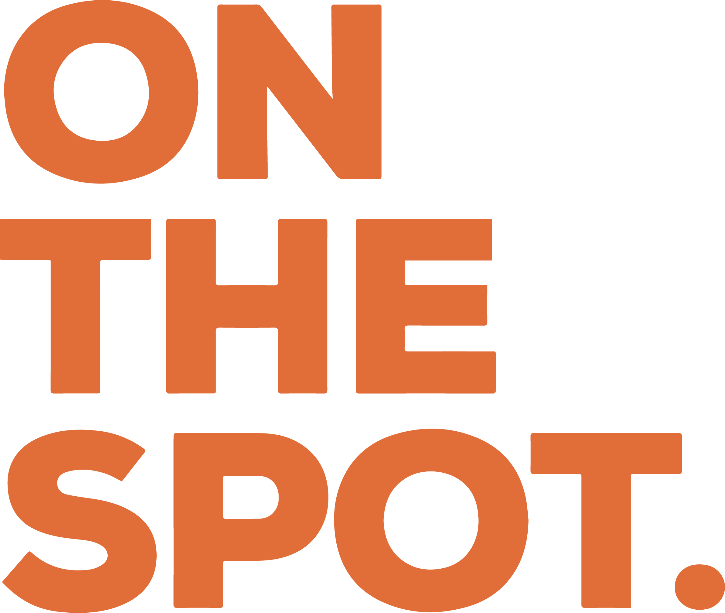 Texto em destaque com as palavras 'ON THE SPOT' em laranja, disposto em várias linhas.