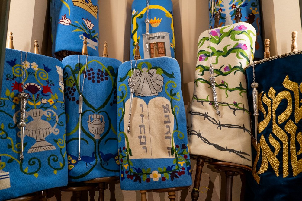 Torahs displayed in the ark.