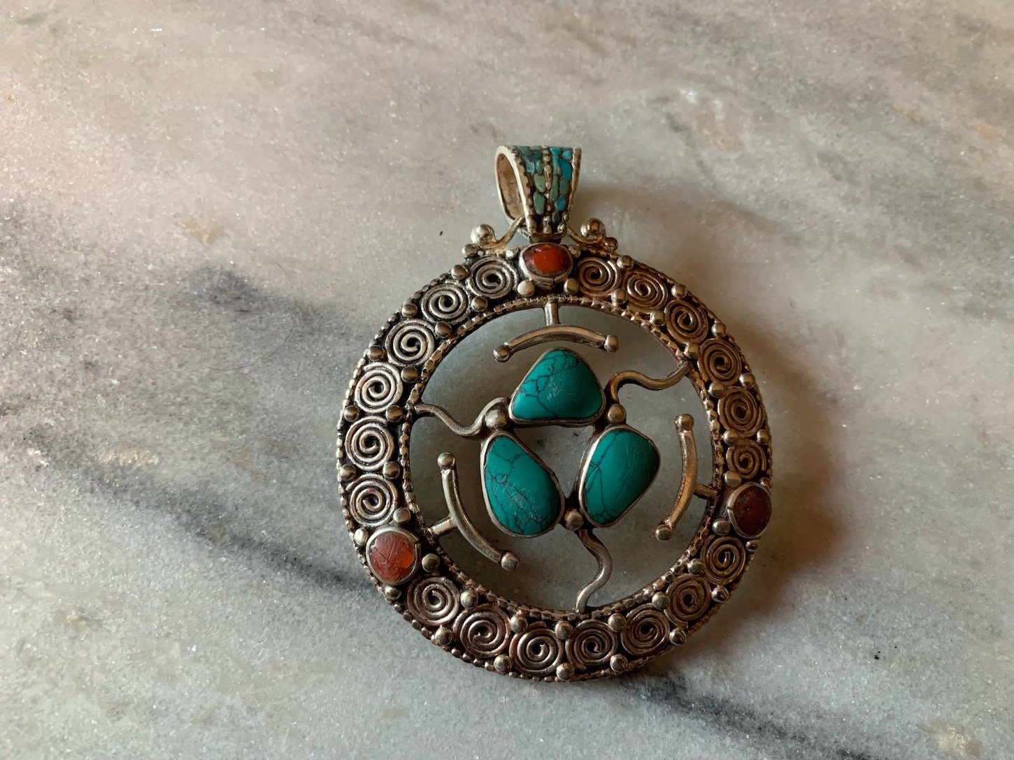 Tibetan Openwork Turquoise Pendant