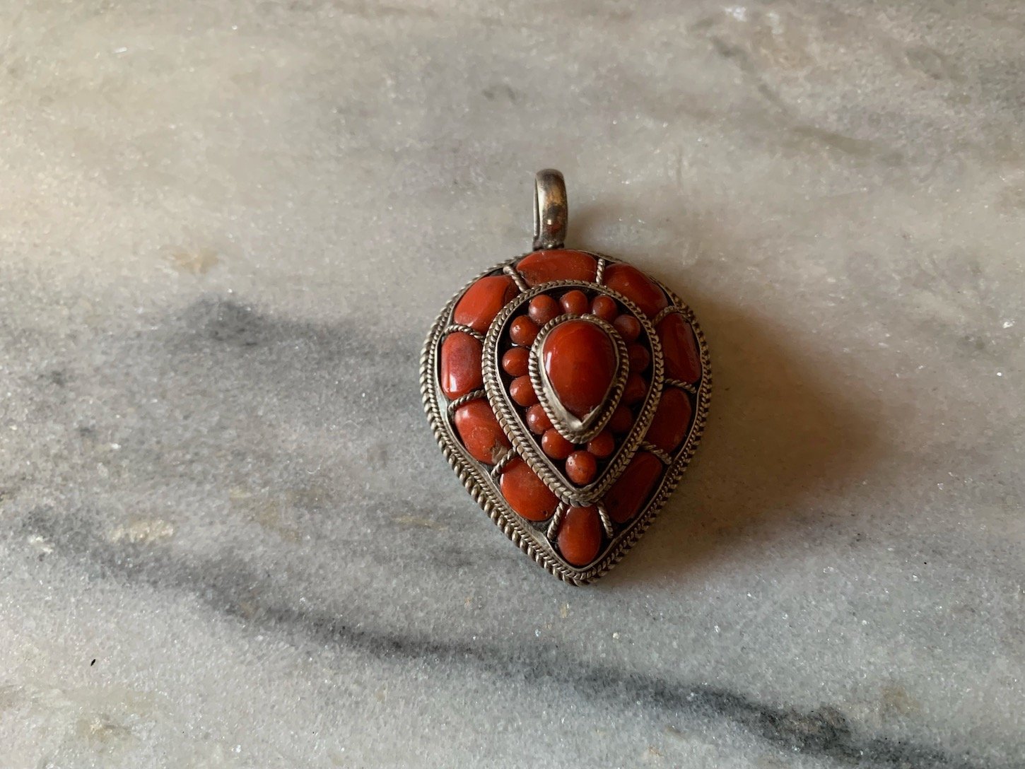 Red Coral Pear Shape Pendant