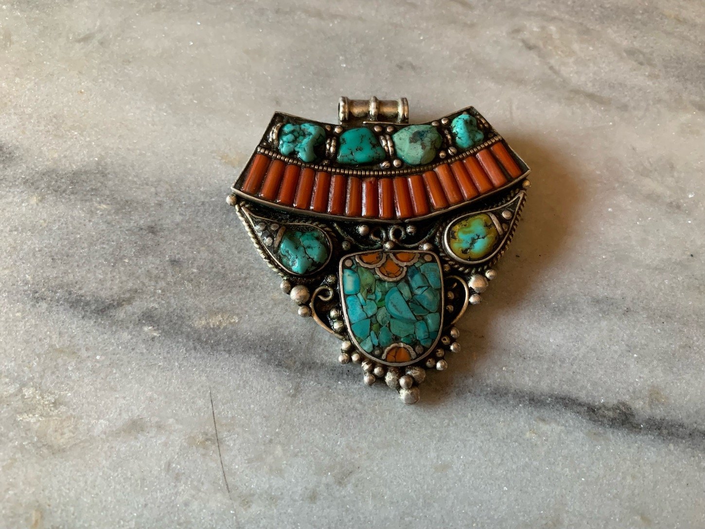 Red Coral Turquoise Pendant
