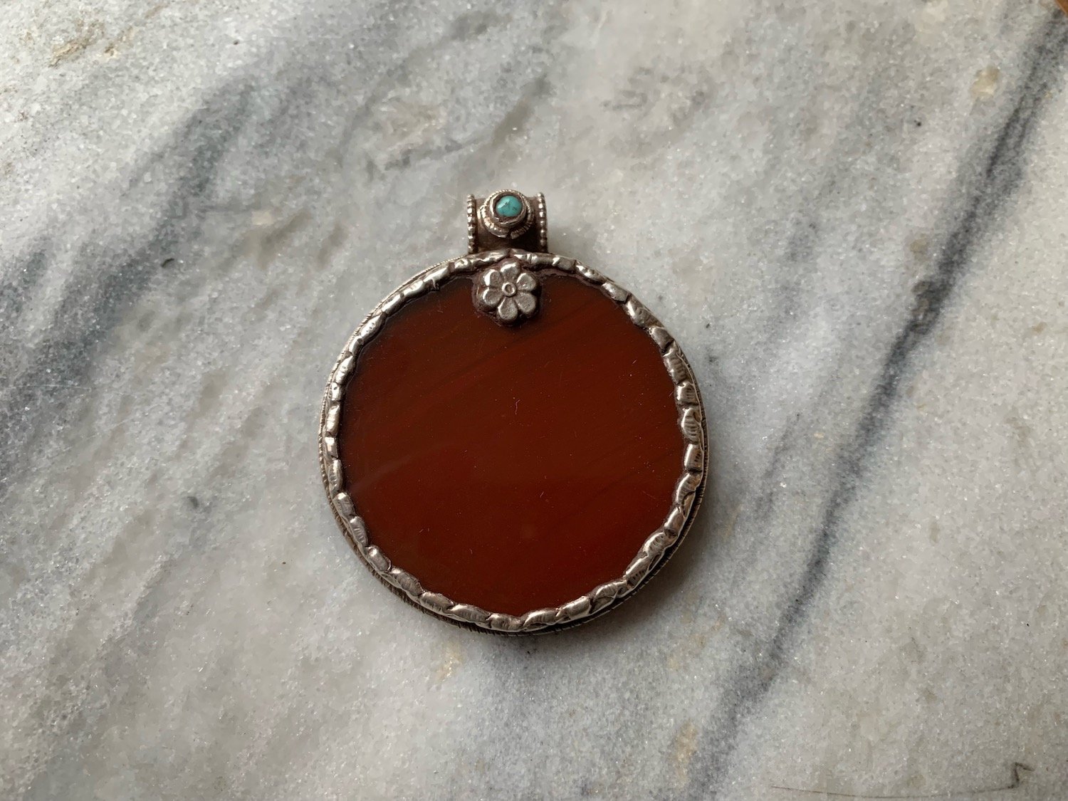 Large Red Agate Two Sided Pendant
