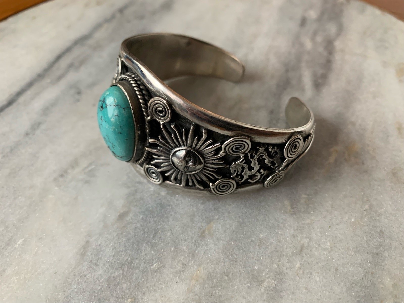 Silver Bracelet with Inset Turquoise Stone