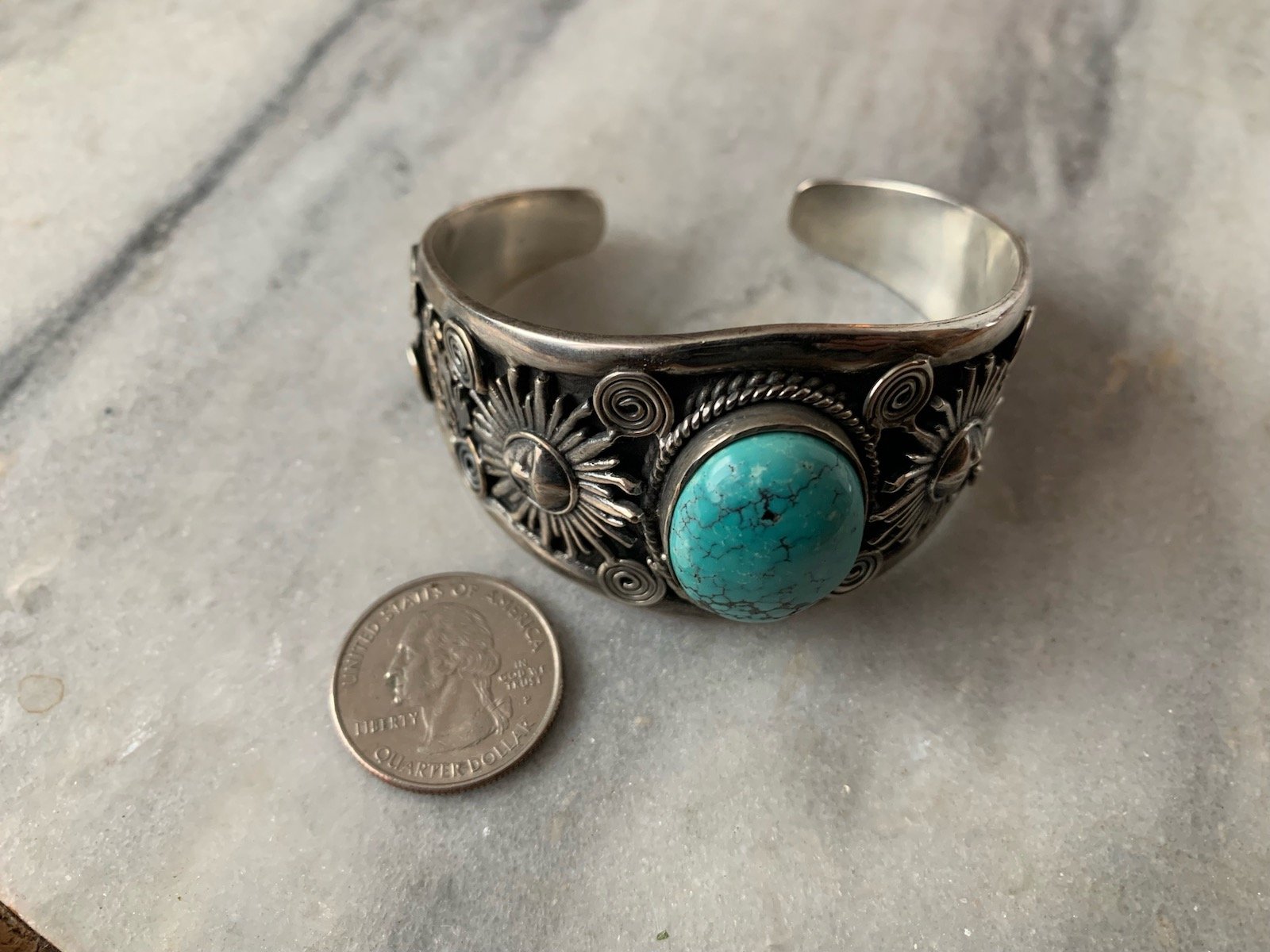 Silver Bracelet with Inset Turquoise Stone