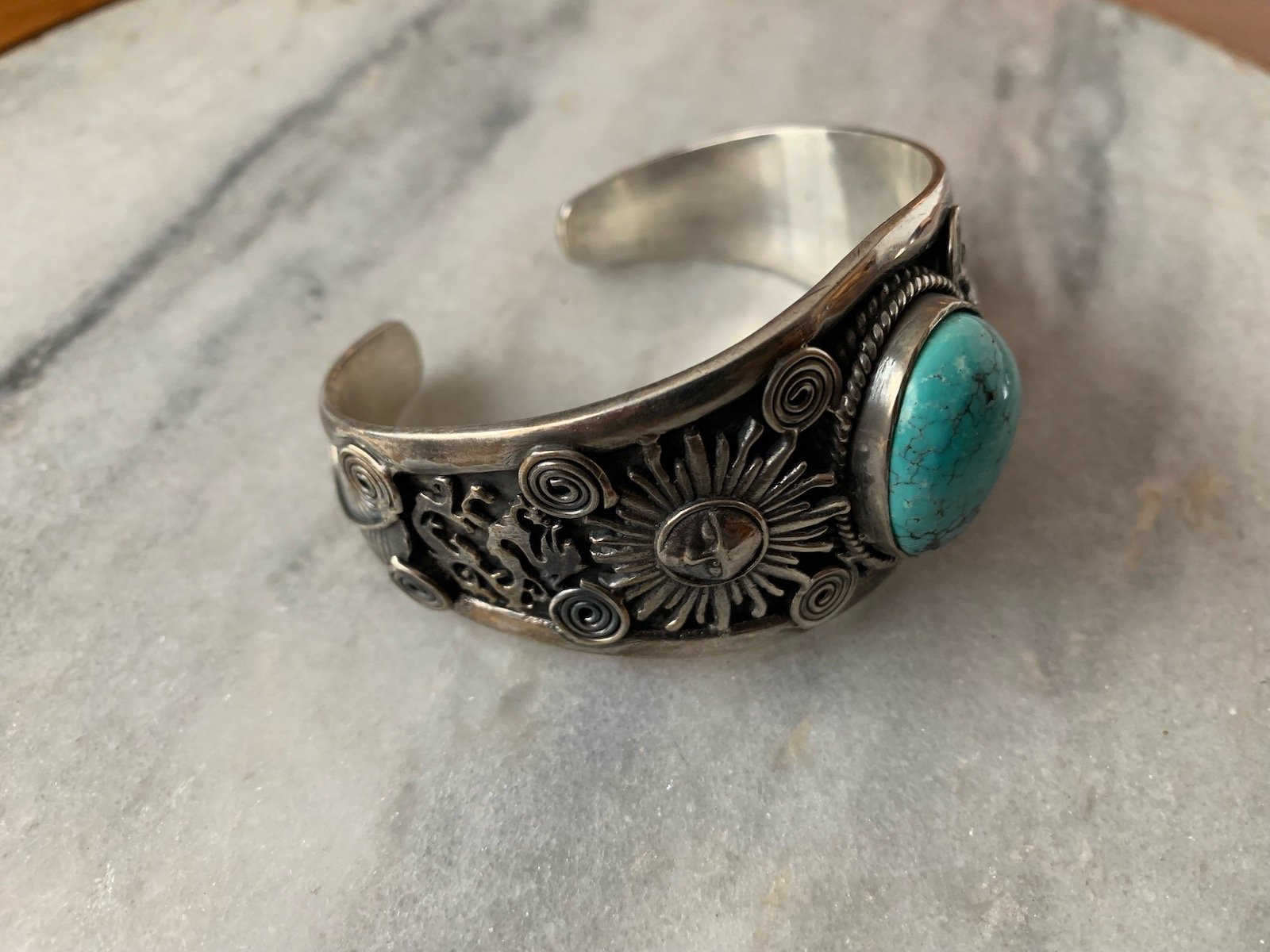 Silver Bracelet with Inset Turquoise Stone
