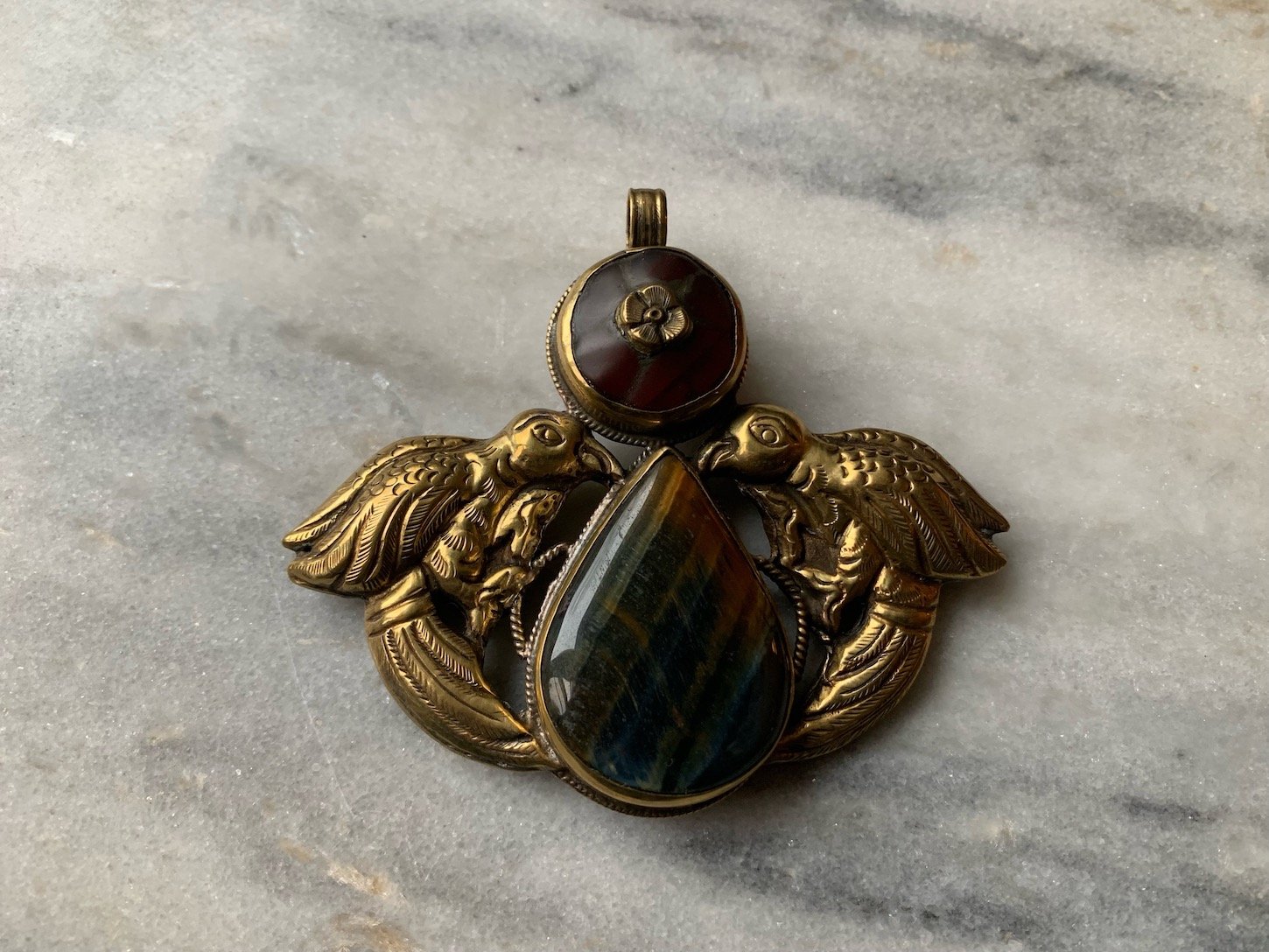 Tigers Eye Brass Tibetan Pendant