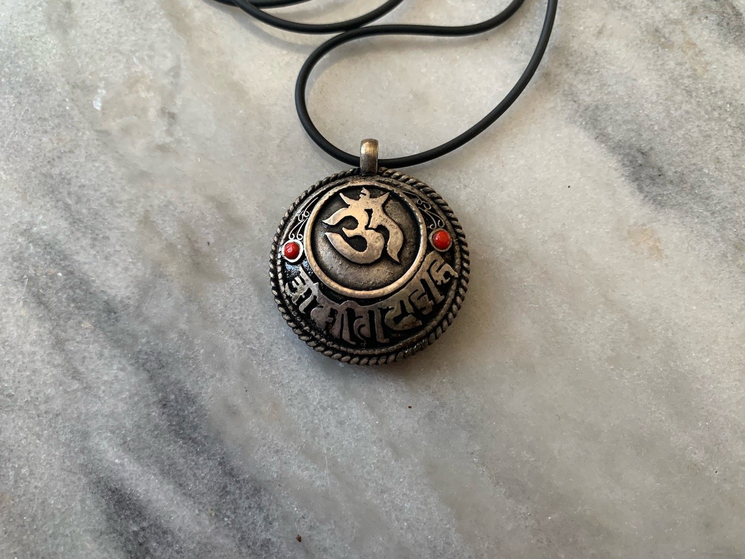 Two Sided Brass Om Mani Pendant