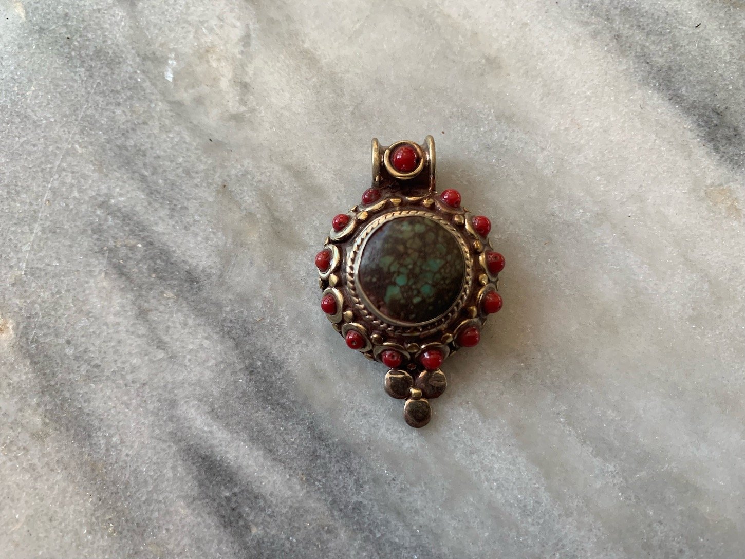 Tibetan Turquoise & Coral Pendant