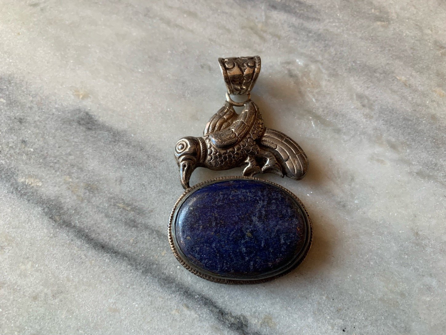Oval Lapis Lazuli Repoussé Pendant