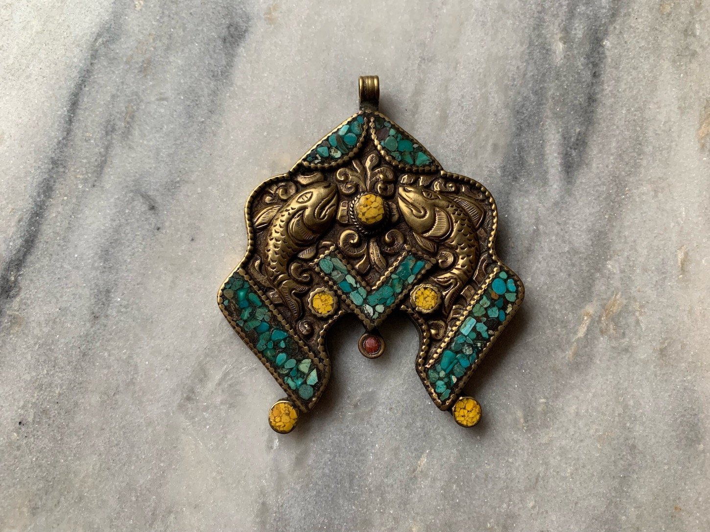 Large Nepalese Brass Repoussé Pendant