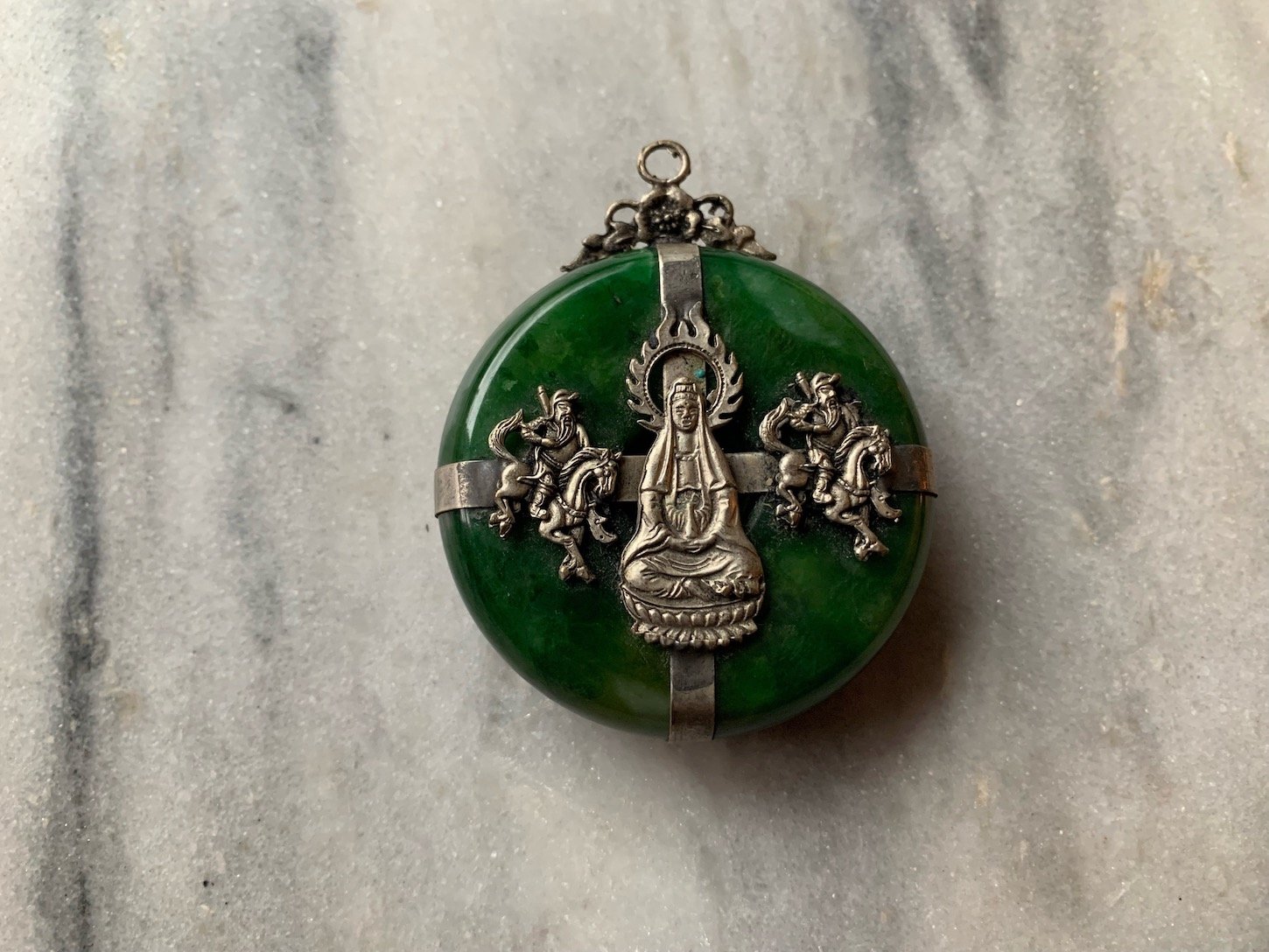 Large Green Jade Pendant Kwan Yin Design