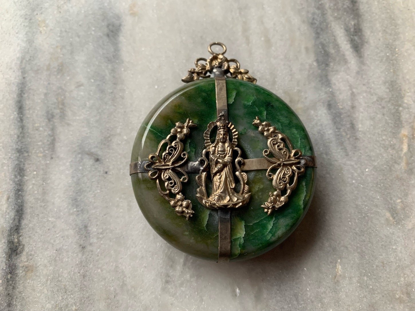 Large Green Jade Kwan Yin Pendant