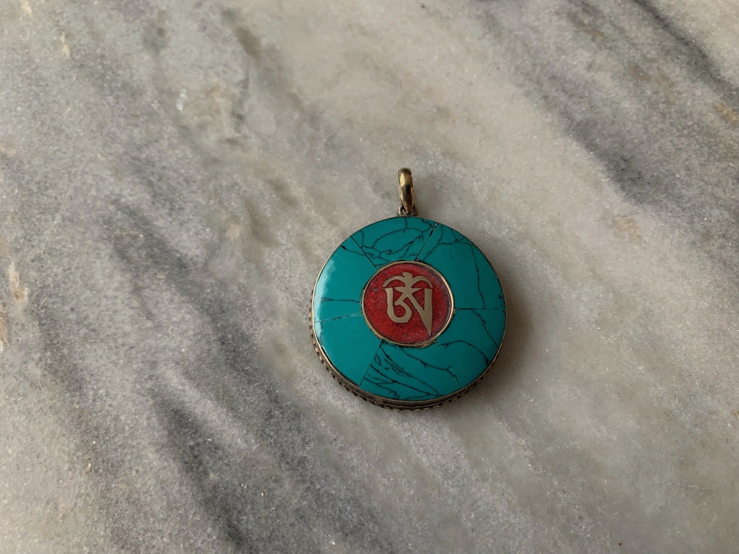 Om Symbol Turquoise & Coral Pendant
