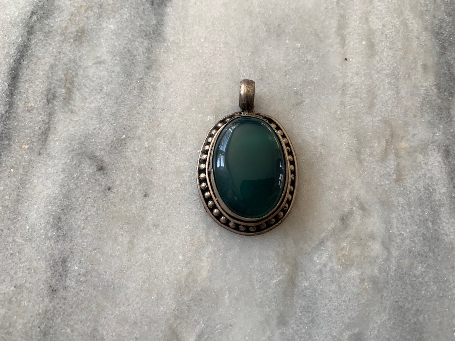 Dark Green Jade Oval Pendant