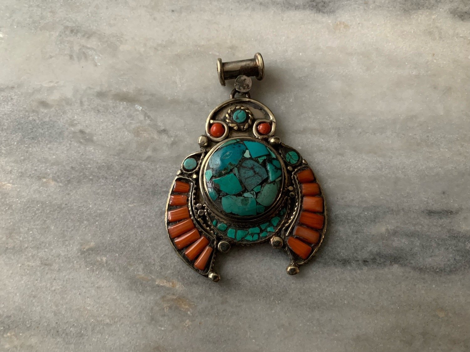 Lady Bug Turquoise and Silver Pendant
