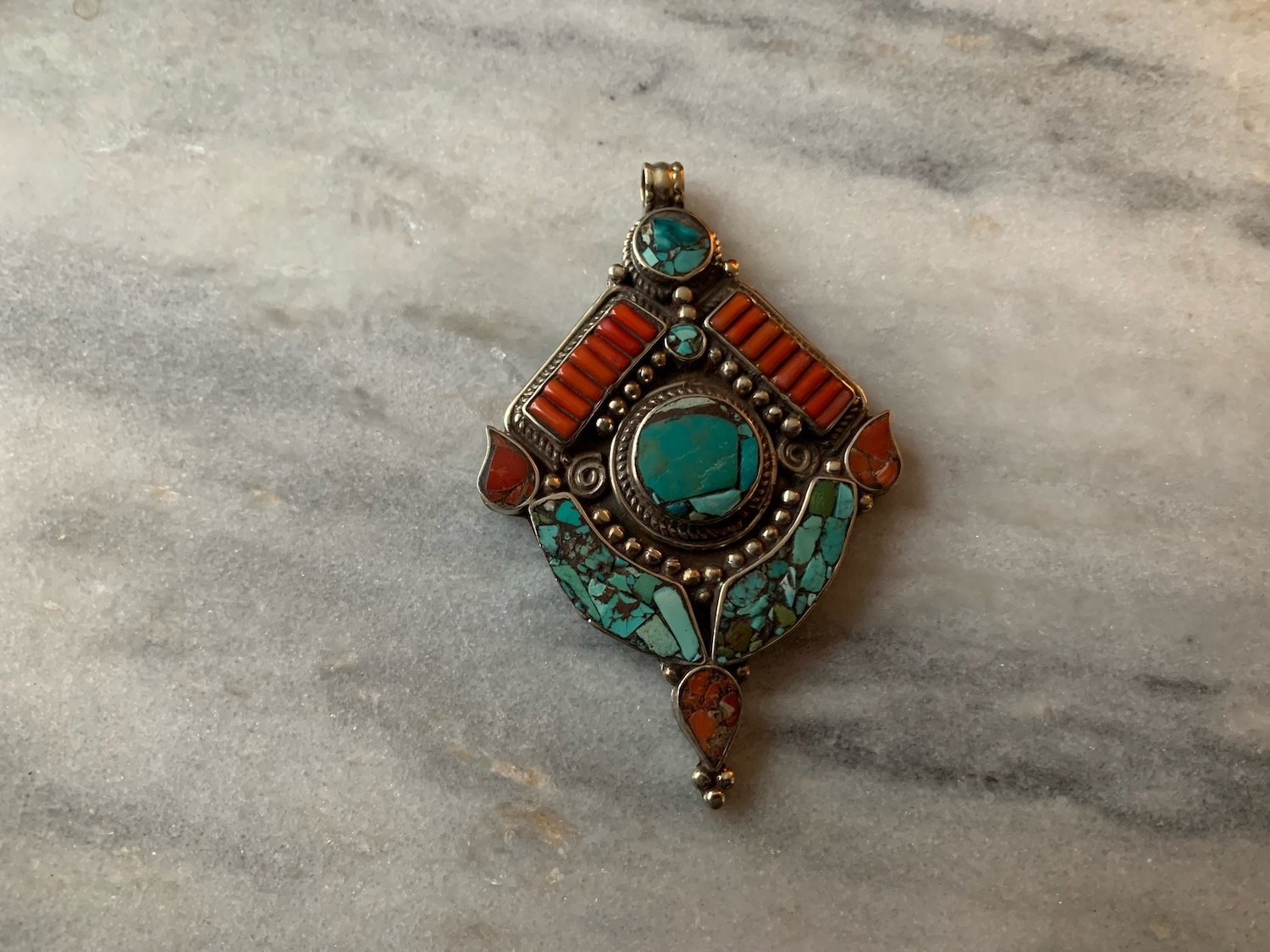 Turquoise and Coral Star Pendant