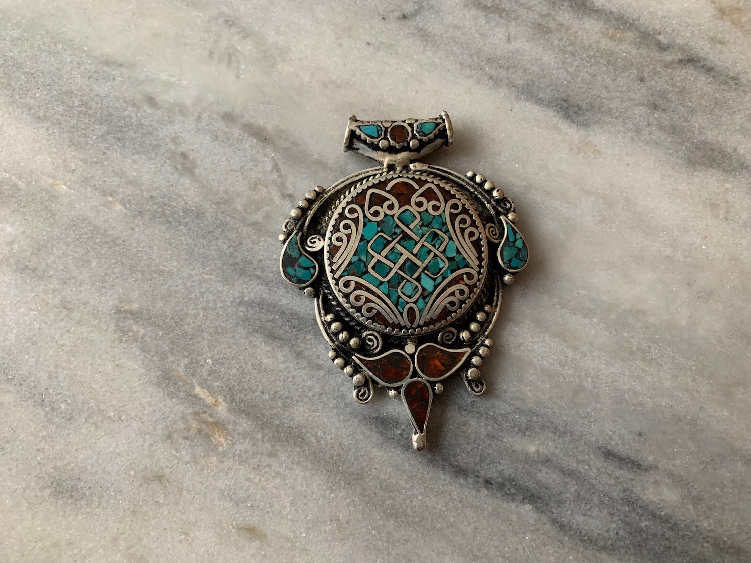 Two Sided Silver and Inlay Pendant