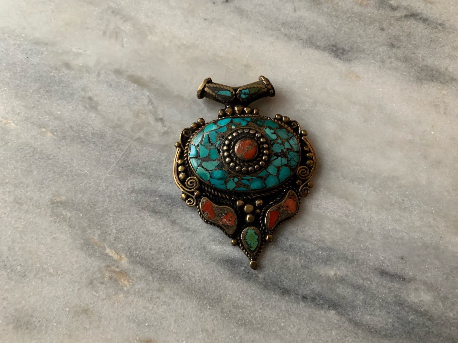 Turquoise & Brass Pendant