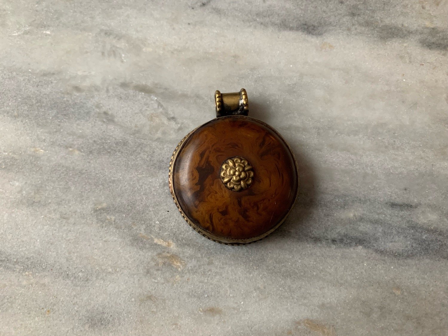 Tibetan Repoussé & Copal Pendant