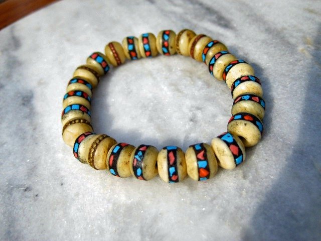 Yak Bone White Inlaid Wrist Mala