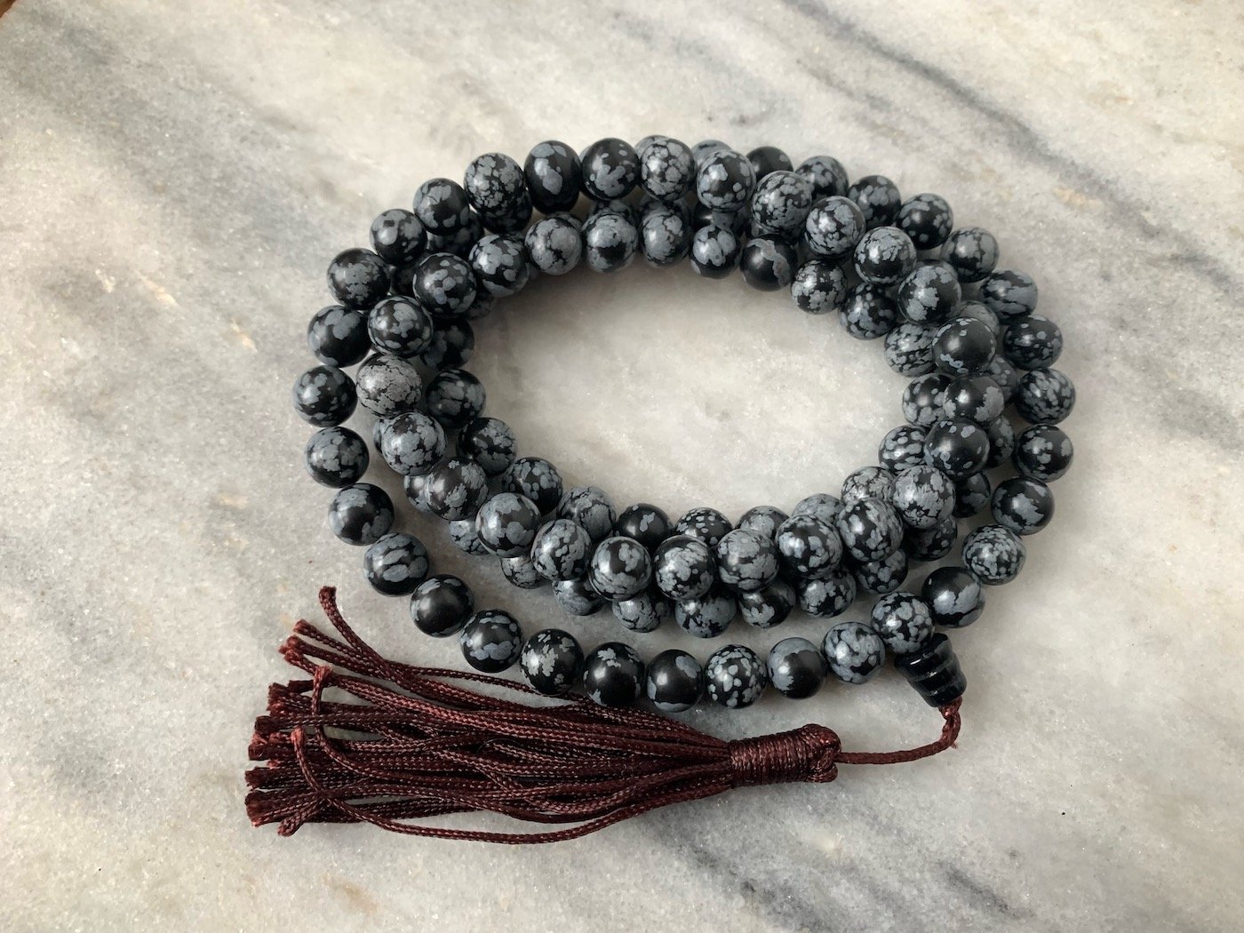 Rare Snowflake Obsidian Mala