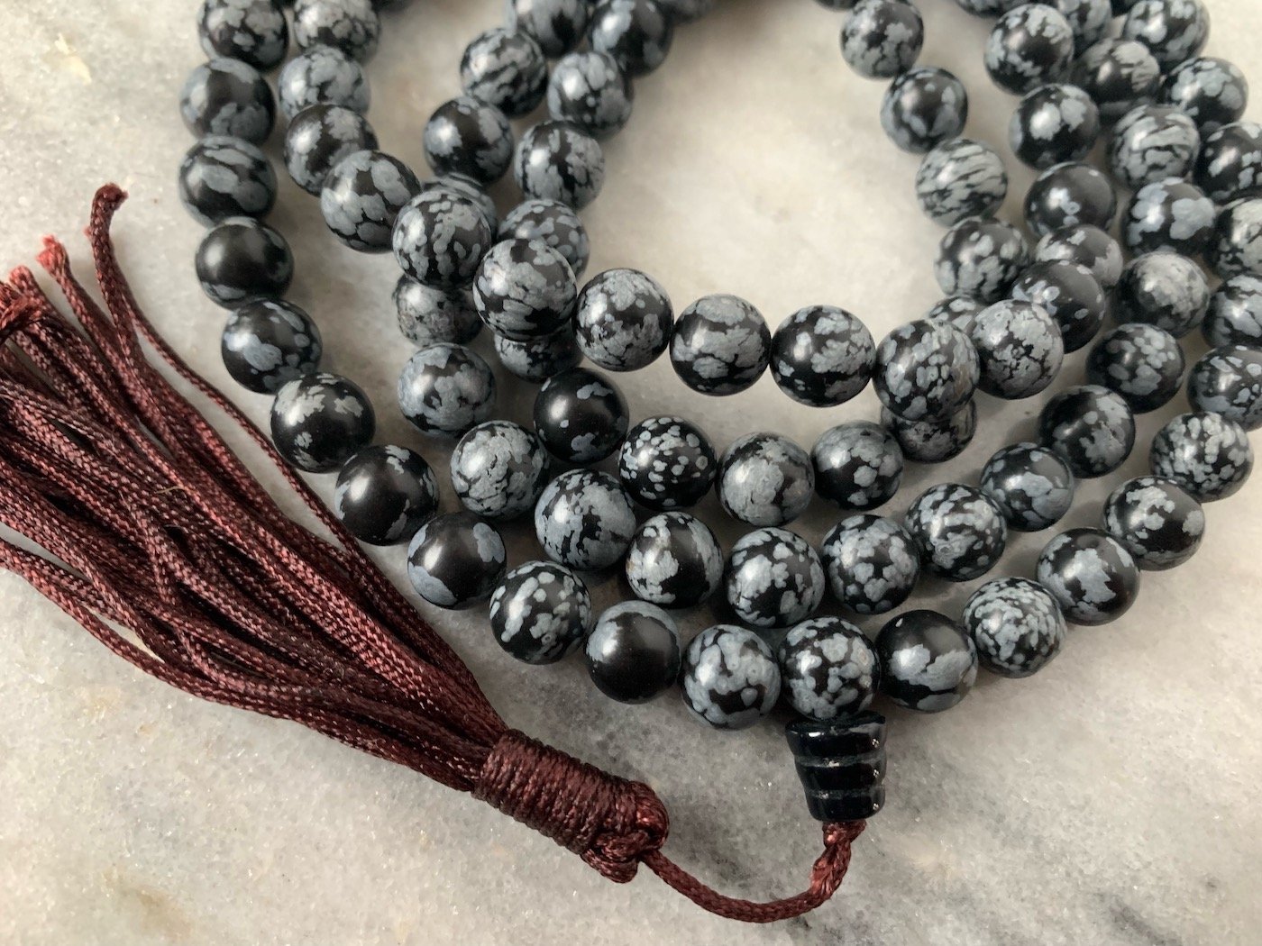 Rare Snowflake Obsidian Mala