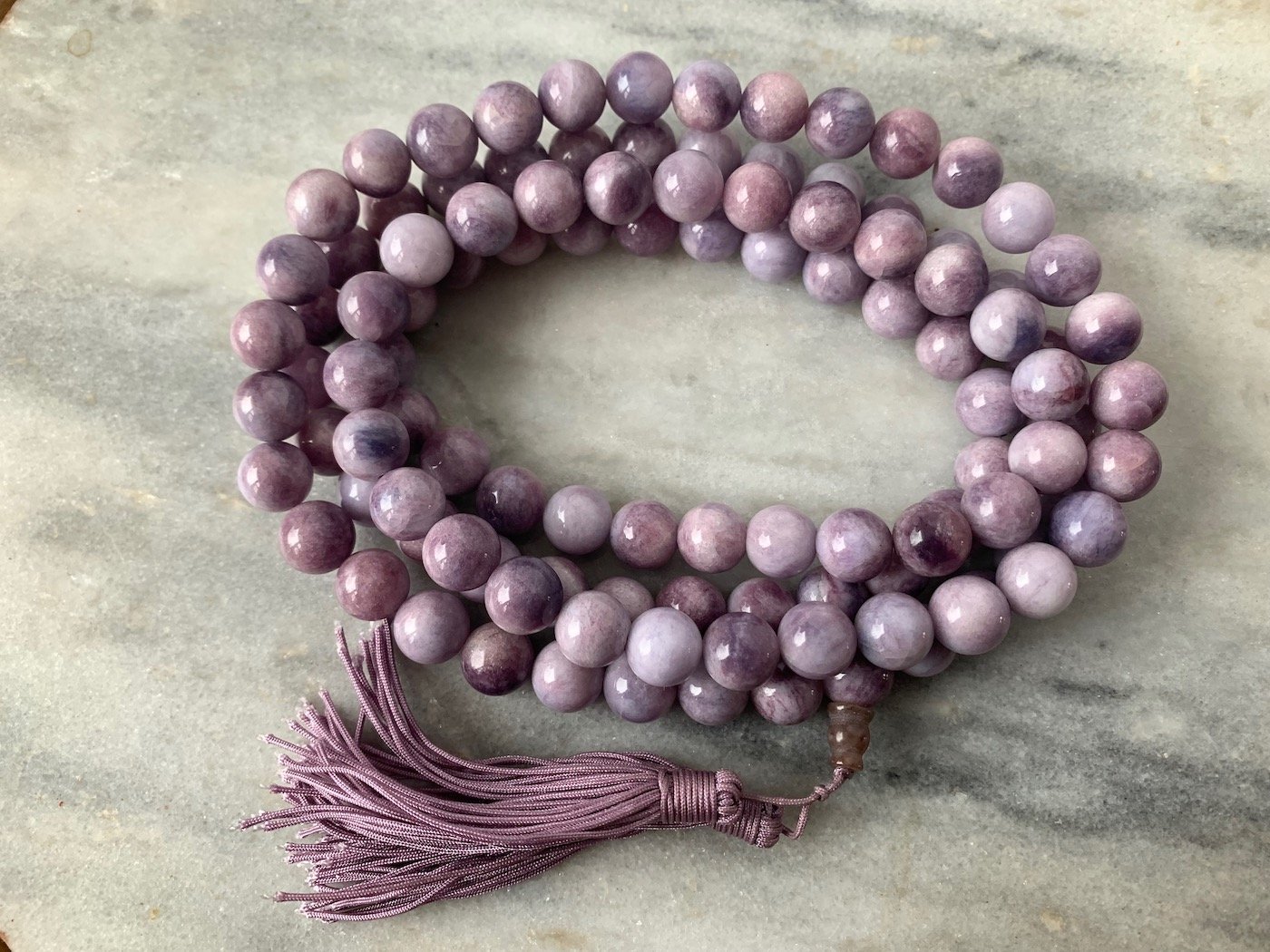 Rare Purple Snowflake Jade Mala