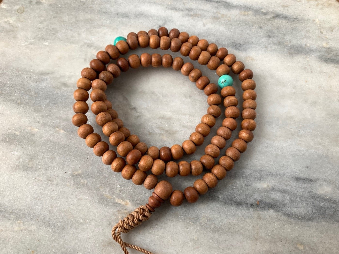 Sandalwood and Turquoise Prayer Bead Mala