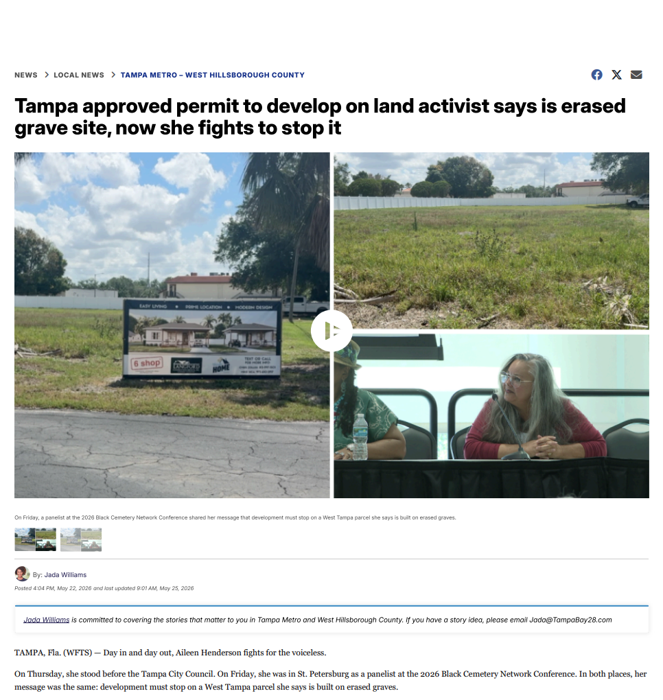 Tampa approved permit to develop on land activist says is erased grave site, now she fights to stop it