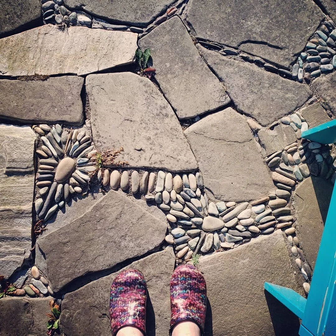 #morningcofee on the #patio

_*_*_*_*_*_*_*_*_*_*_
 #happyfeet #natureart #patiomosaic #mosaika #mosaikaart #mosaicart #happy #goodday #notetoself #lookaround #sharpenyoursenses #pebblepatio #grateful #thankyoumothernature #instamoment