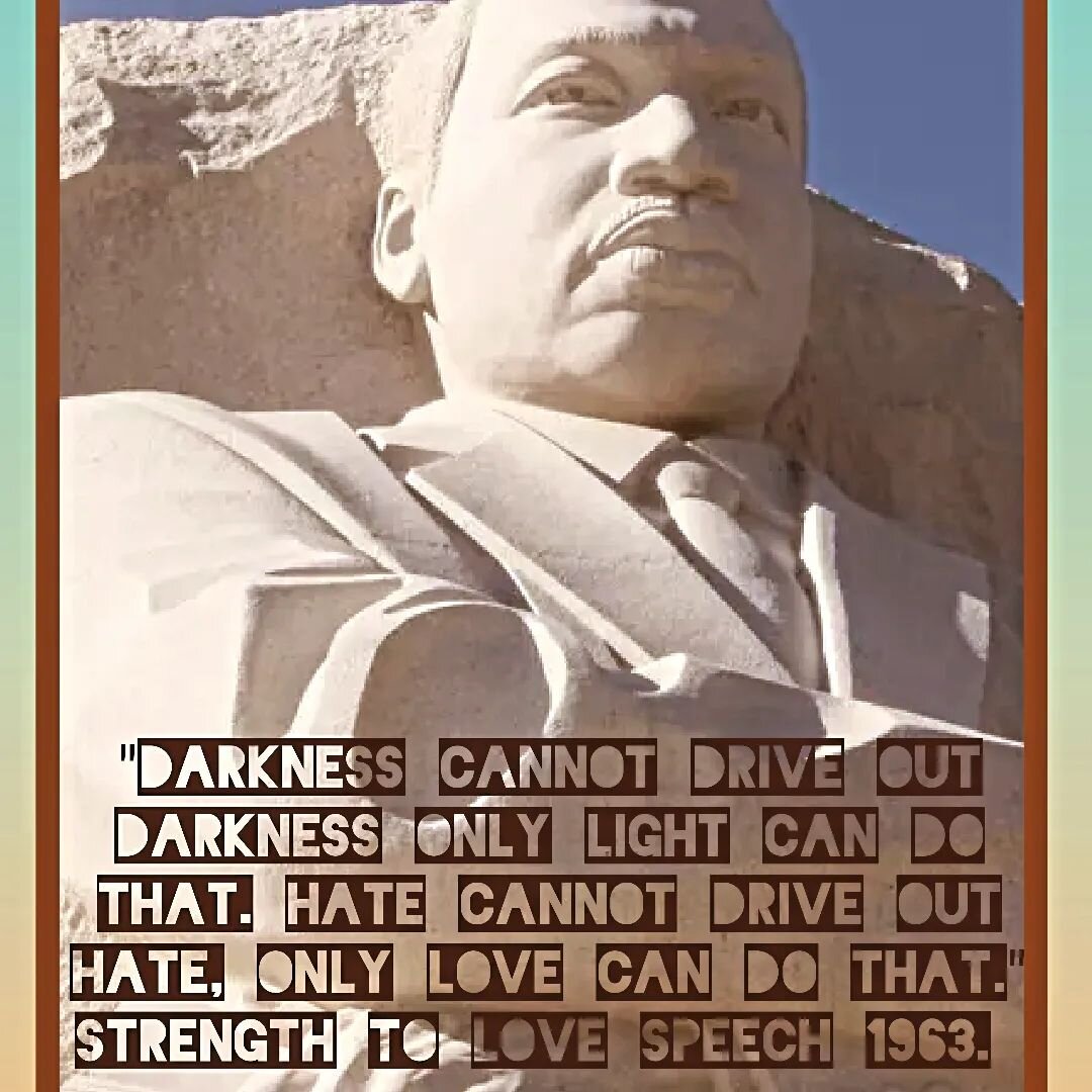 Today we honor Dr. Martin Luther King for his love &amp; sacrifice to make this world more just, kind, and loving. Our work towards this goal is ONGOING. 
The quote (on this pic) is etched on the South Wall of the #MLK monument in DC.