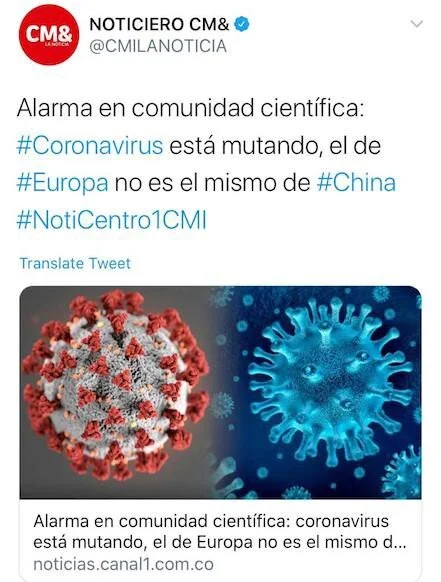 Este titular del Noticiero CMI ha sido criticado por distintos expertos en tanto no especifica que las mutaciones son comunes en los virus y, además, induce el pánico en los lectores.
