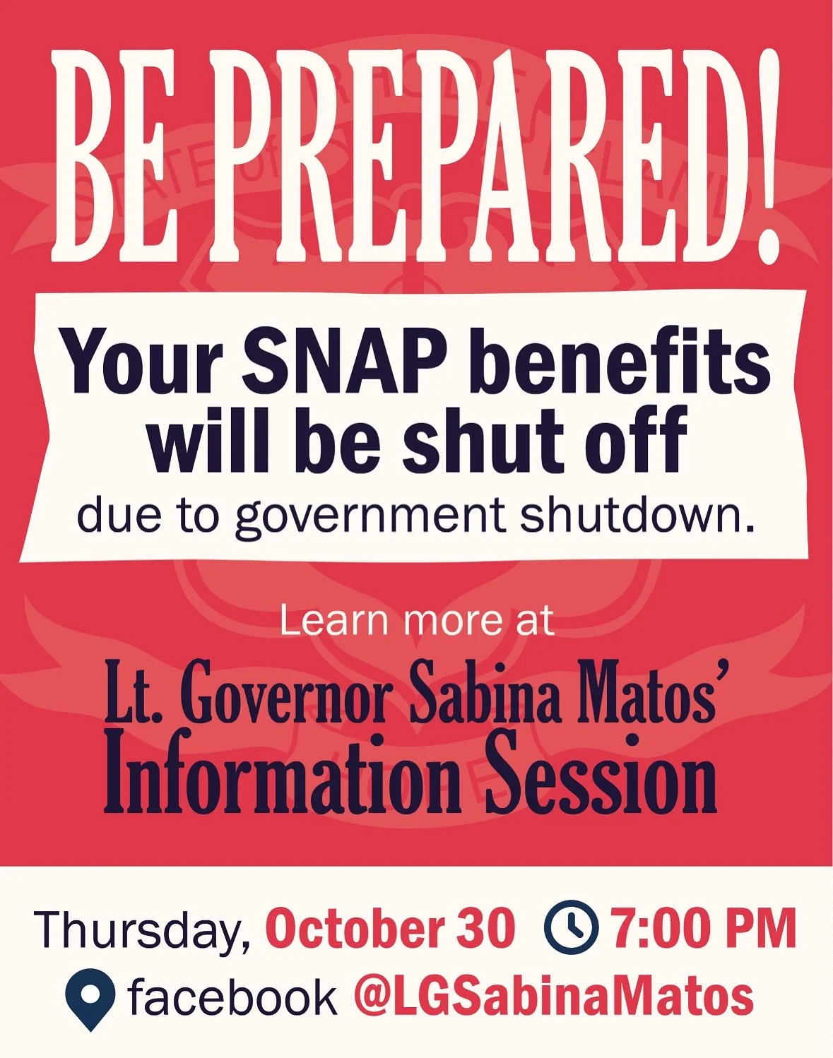 Info session on SNAP benefits Thursday 10/30 @7pm in English and Spanish