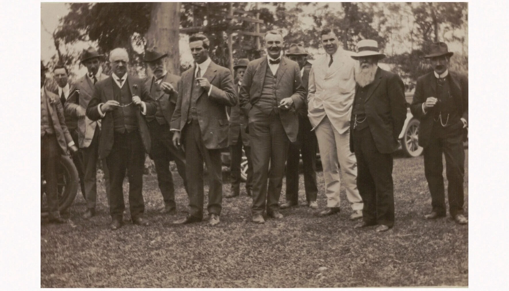 James Joseph Hollywood (3rd from right) and John Baldwin Meredith (4th from right), Raymond Terrace, about 1908