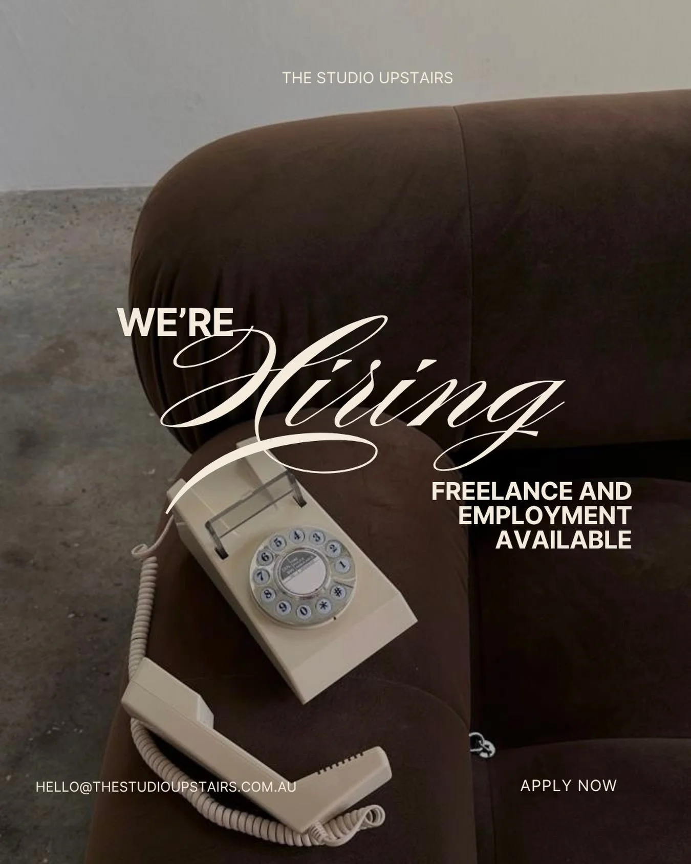 || OPPORTUNITY AWAITS || 🤎

Join our team &mdash; freelance or employed.
A supportive, elevated space designed to evolve with you.

Flexible working arrangements tailored to meet you where you&rsquo;re at &mdash; whether that&rsquo;s commission, cha