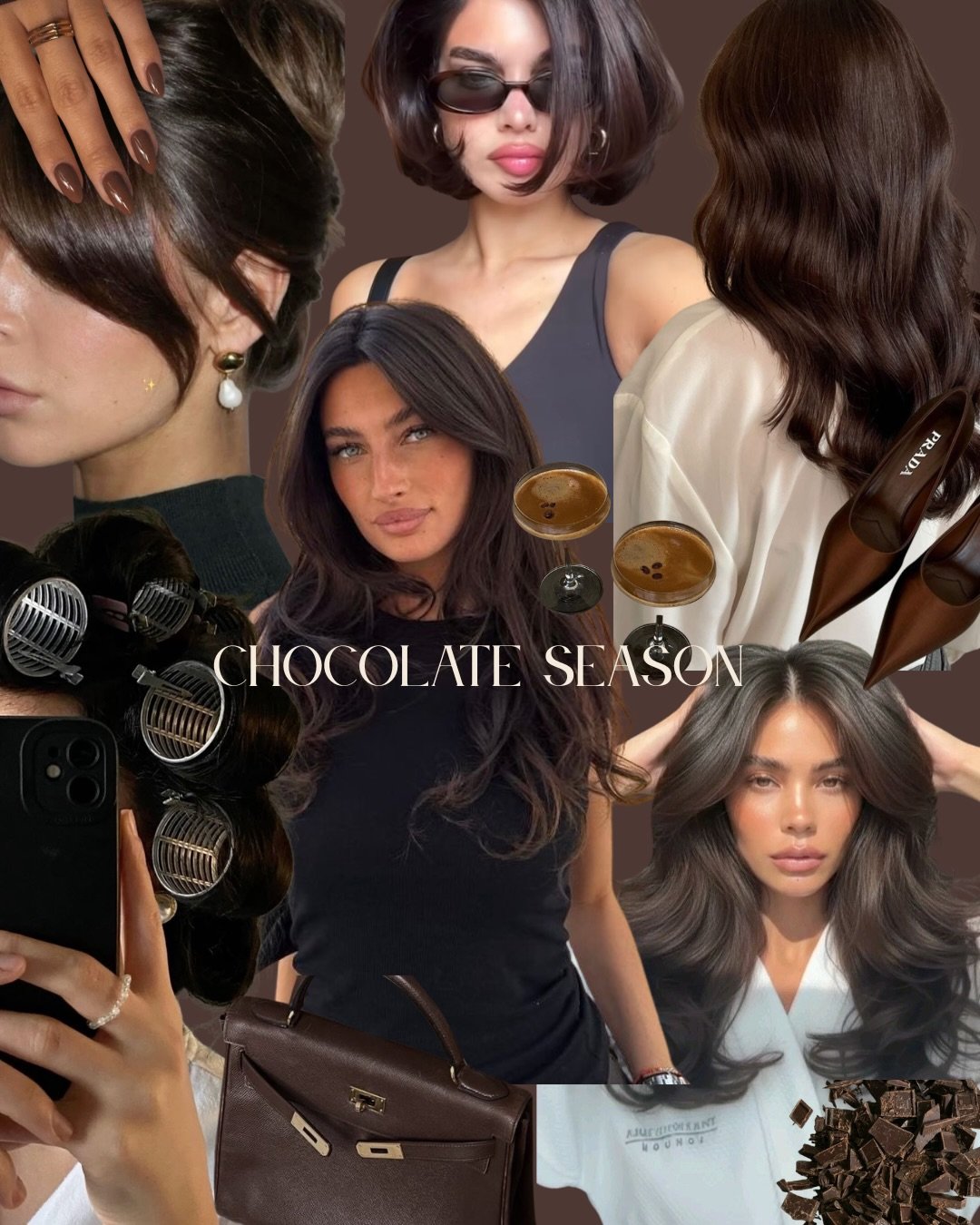 Chocolate season has officially arrived 🤎 Here&rsquo;s our inspo! 

The season of rich brunettes, glossy dimension and expensive-looking tones ✨

Are you drawn to the cooler chocolates &mdash; deep icy brunettes, mocha and coffee tones.

Or the warm