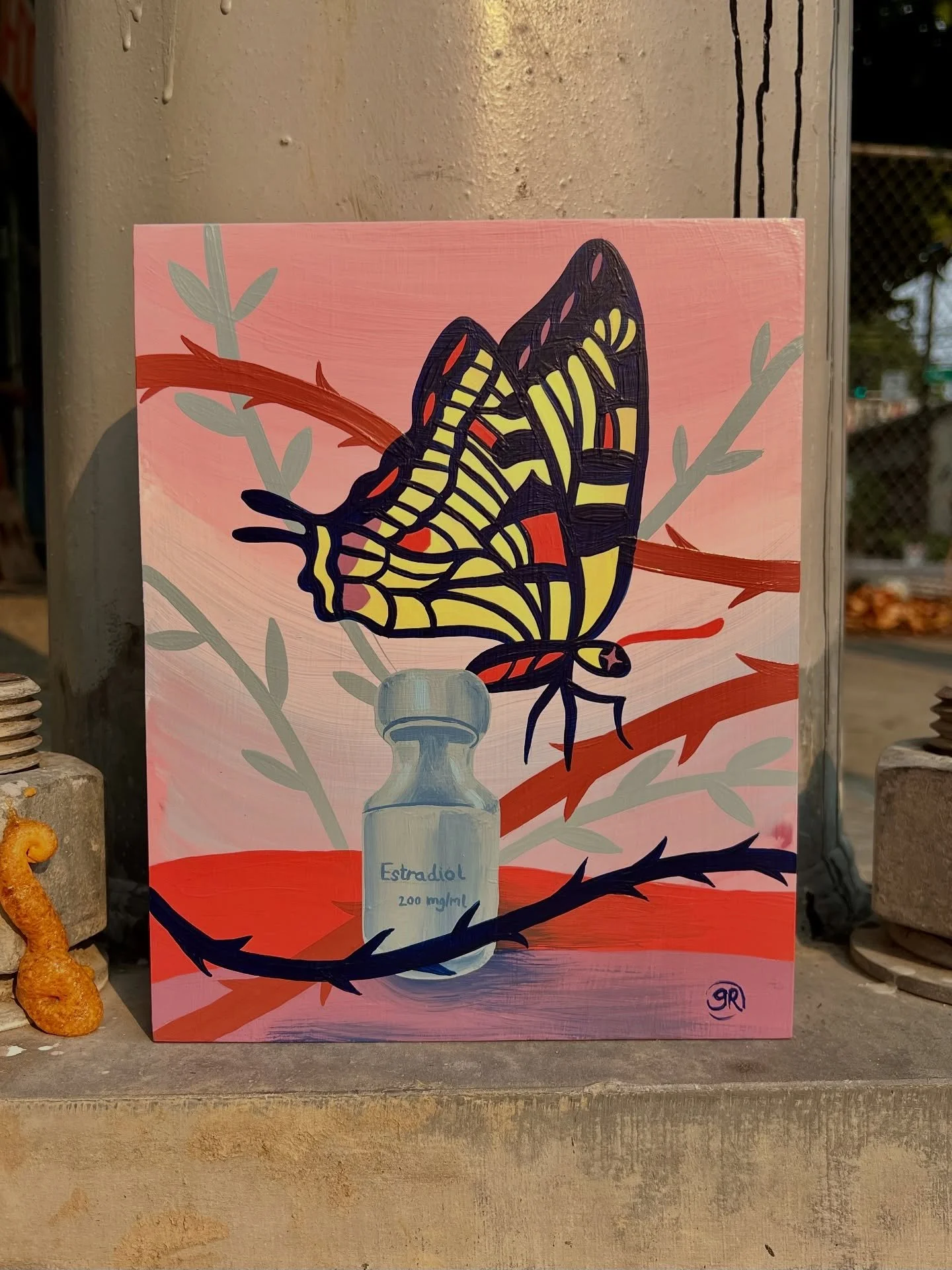 &ldquo;Transition State&rdquo;, acrylic on wood panel, 8&rdquo;x10&rdquo;

The transition state is the unstable midpoint of a reaction: fleeting, high-energy, and necessary for change. Here, it stands for the experience of transitioning a trans or ge