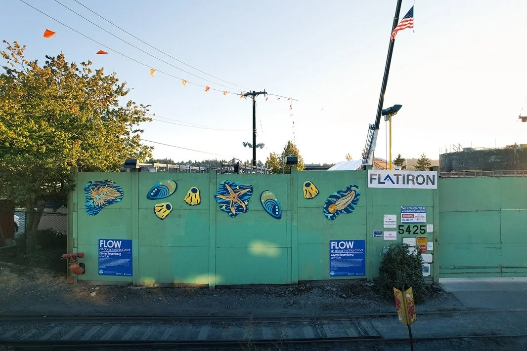 Finally sharing some photos of my installation at the Ballard Ship Canal! Go check it out at 5425 Shilshole Ave NW.

The work is a continuation of my 2024 solo show, Low Tide, and focuses on the connections between waterways in the Seattle area and t