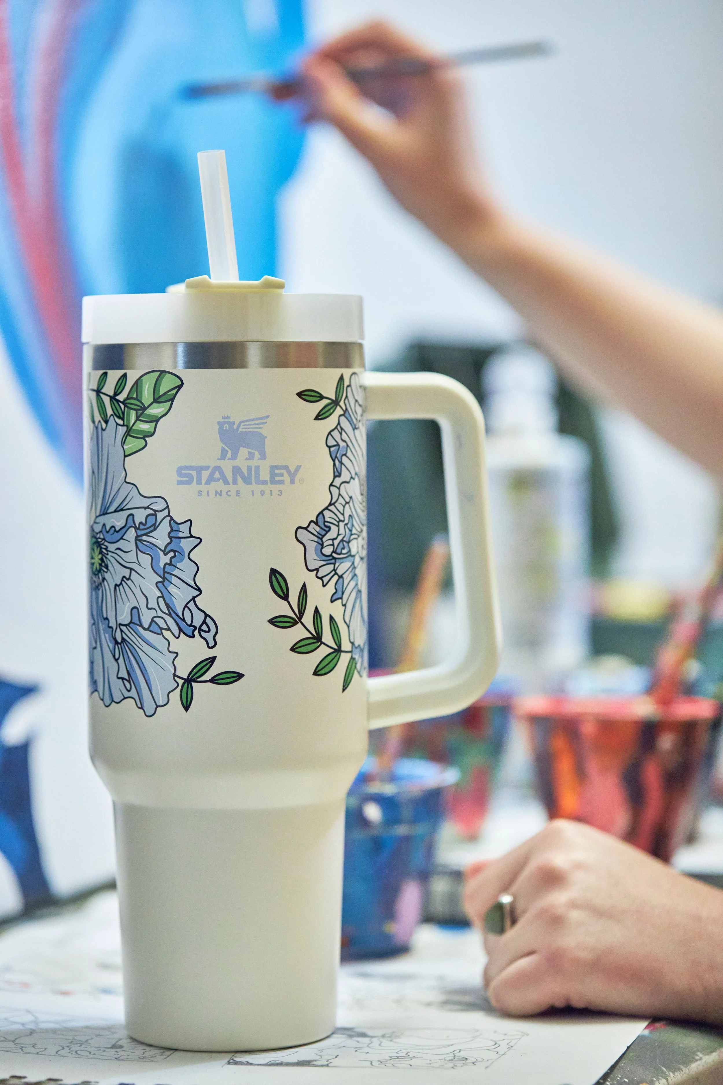 Cream Floral Stanley Quencher