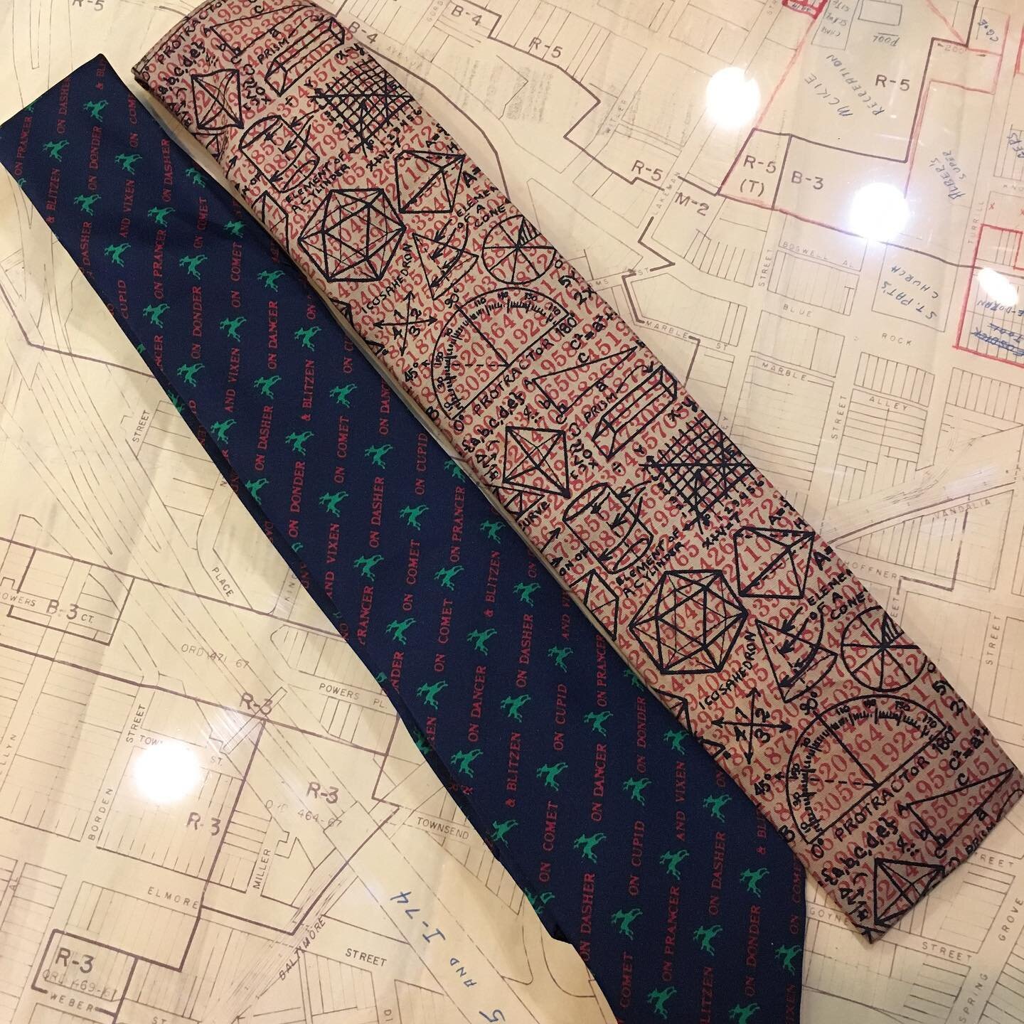 Ties make great last minute holiday gifts. For the Reindeer or math nerd in your life. Santa&rsquo;s reindeer tie $12
Math/geometry tie $15