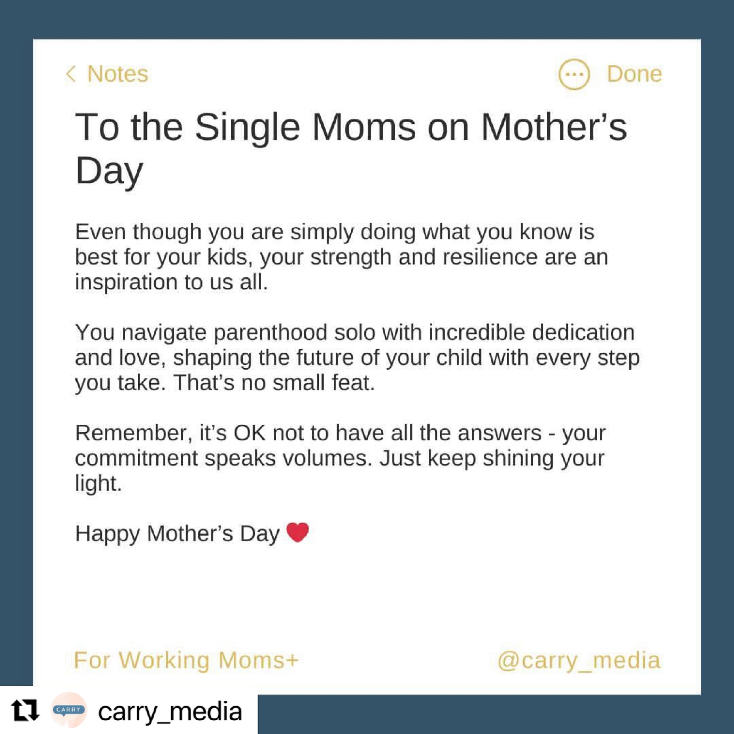 Sharing some love for all the single mamas out there ❤️❤️ #mothersday 

#Repost @carry_media with @use.repost
・・・
Single Moms: Your commitment to your kids is a testament to the incredible mother that you are. We see you, and we support you. Happy Mo