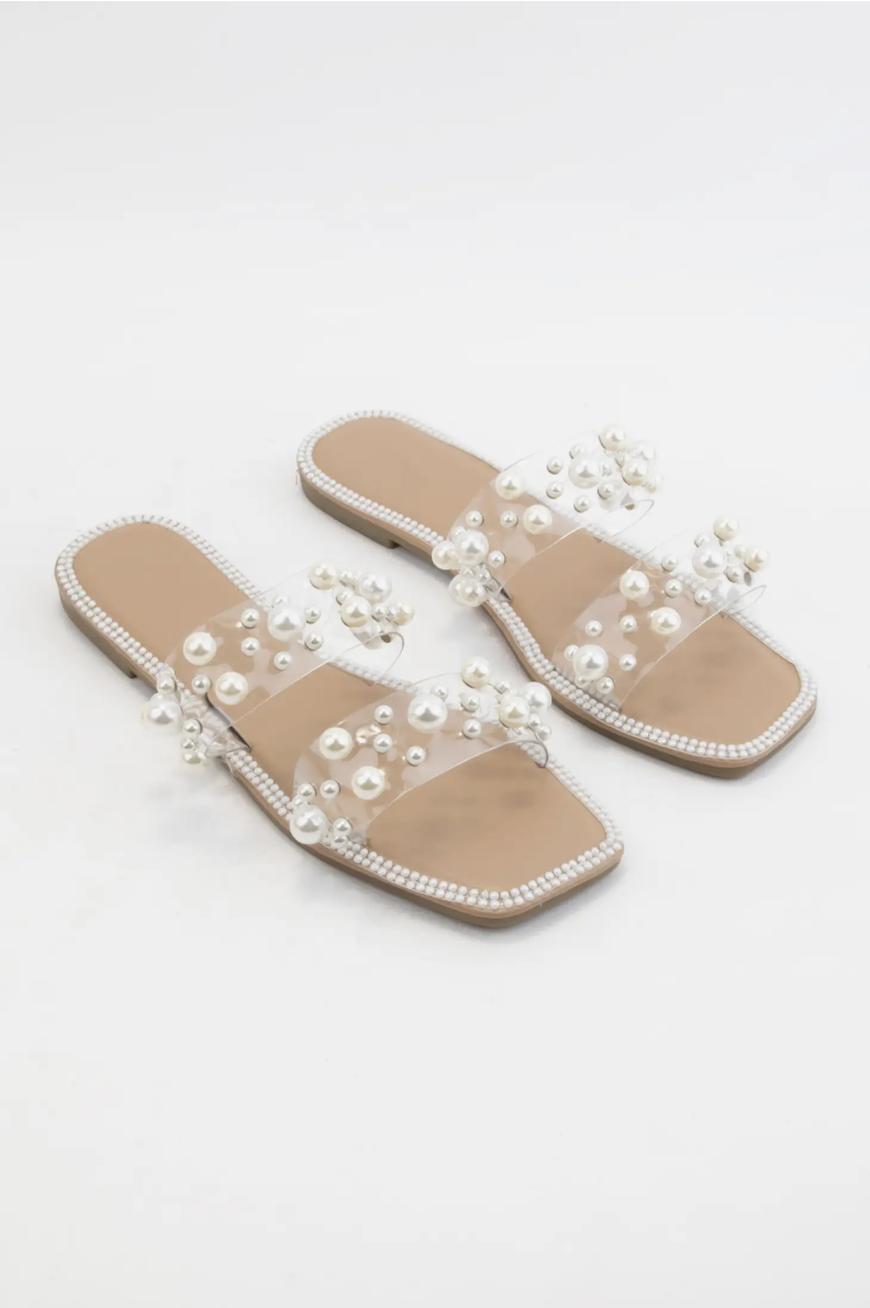 Elegant Pearl Slippers Woman Beaded Shoes Summer Thicken Soled Sandals  Flats Heels Slides Ladies Home Flipper Slip On Flip Flops - AliExpress