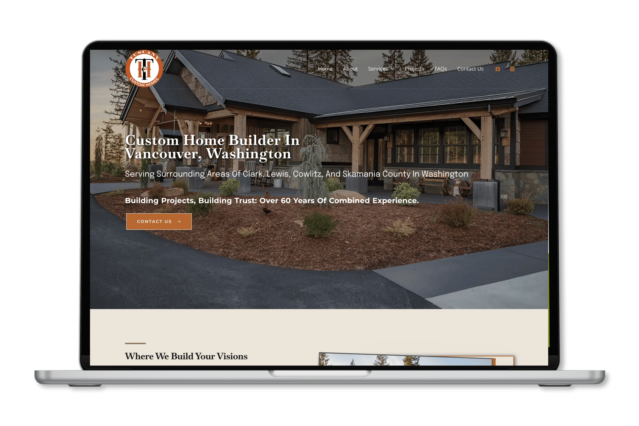 Tuscany Custom Homes Website on a laptop