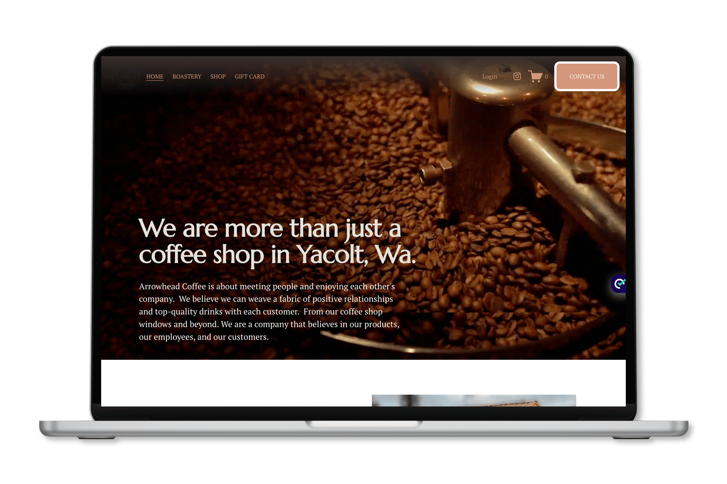 Arrowhead coffee in Yacolt washington website on a laptop