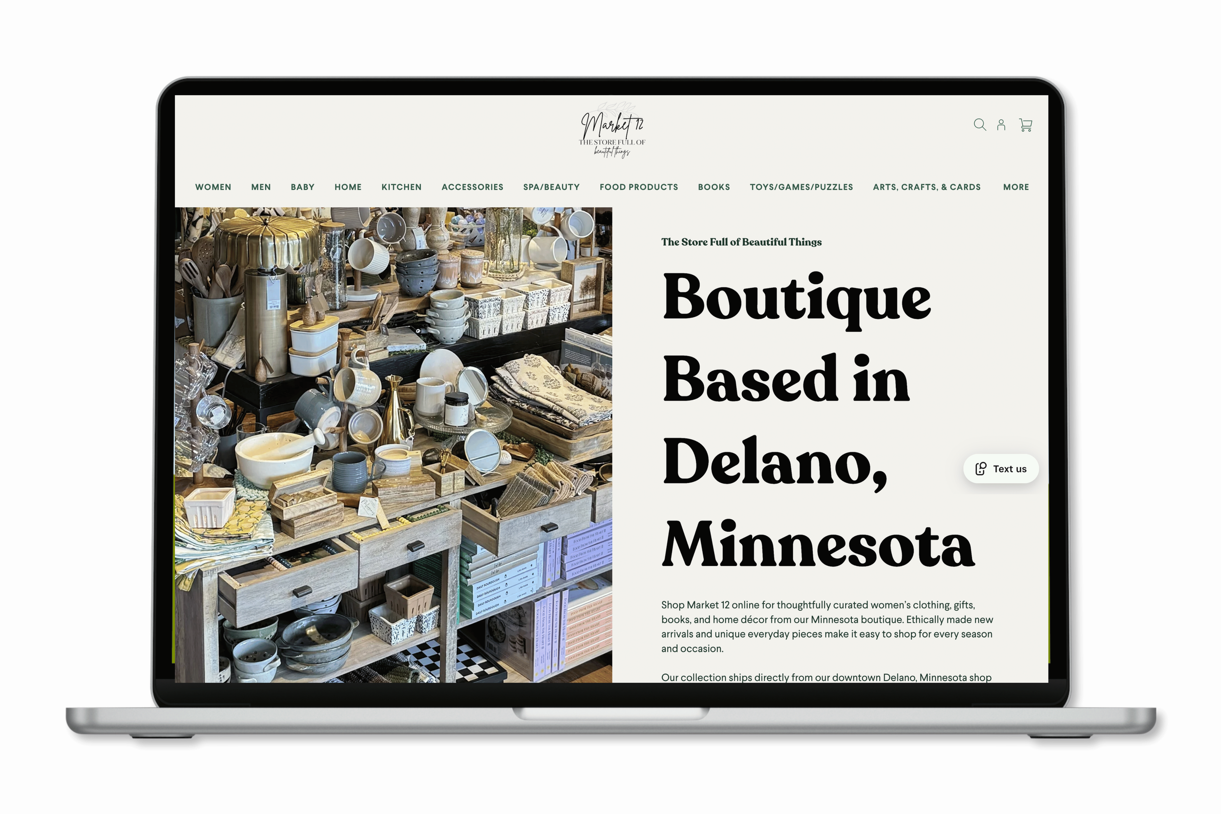 Market 12 Boutique in Delano MN website on a laptop