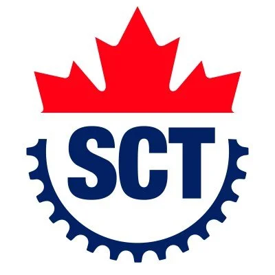 Logo featuring a red maple leaf above the blue letters "SCT" with a blue gear outline.